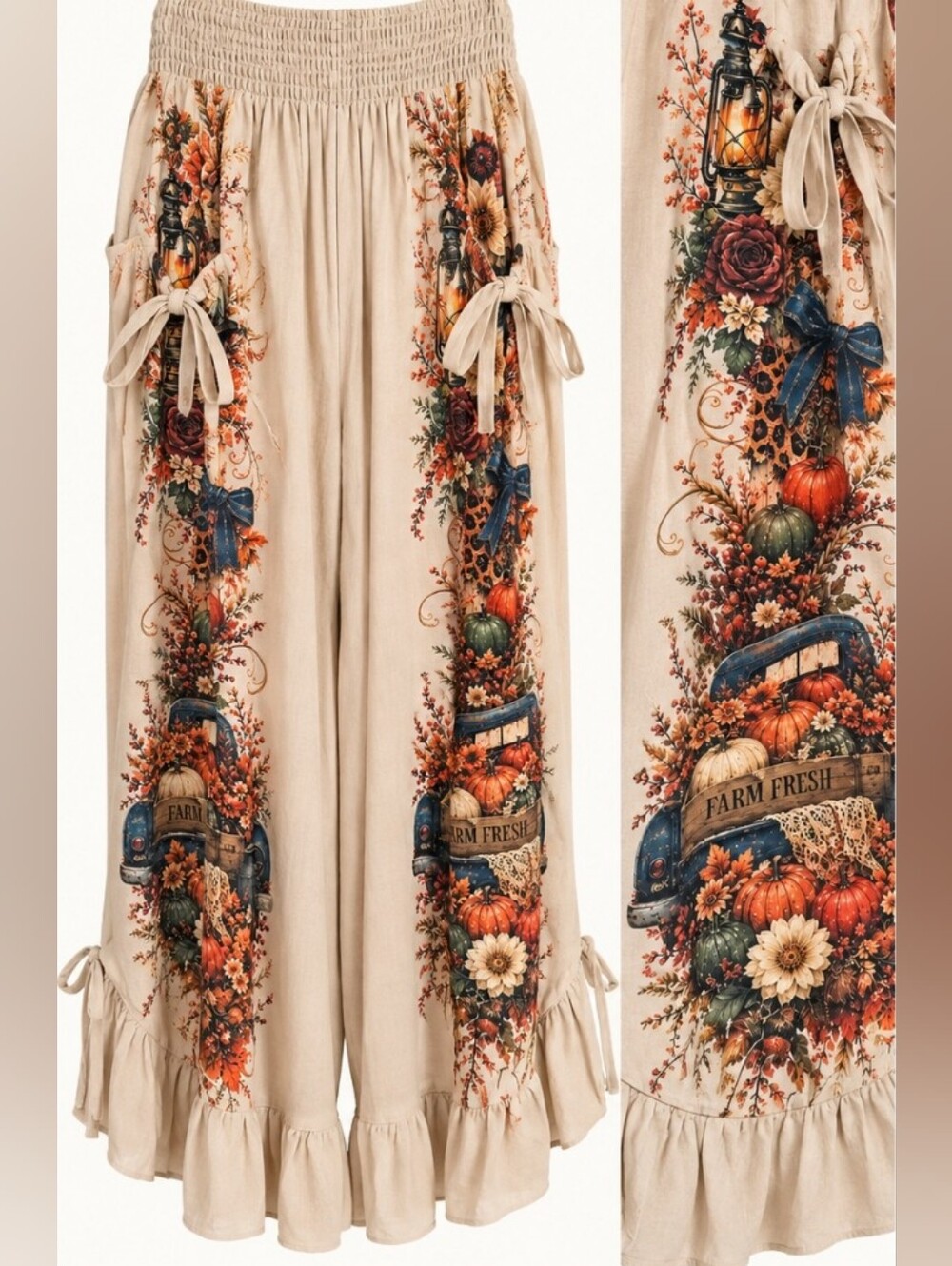 Farm Fresh Floral Beige Wide-Leg Capris By Origami